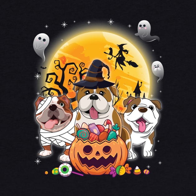 English Bulldog Dog Mummy Witch Moon Ghosts Happy Halloween Thanksgiving Merry Christmas Day by joandraelliot